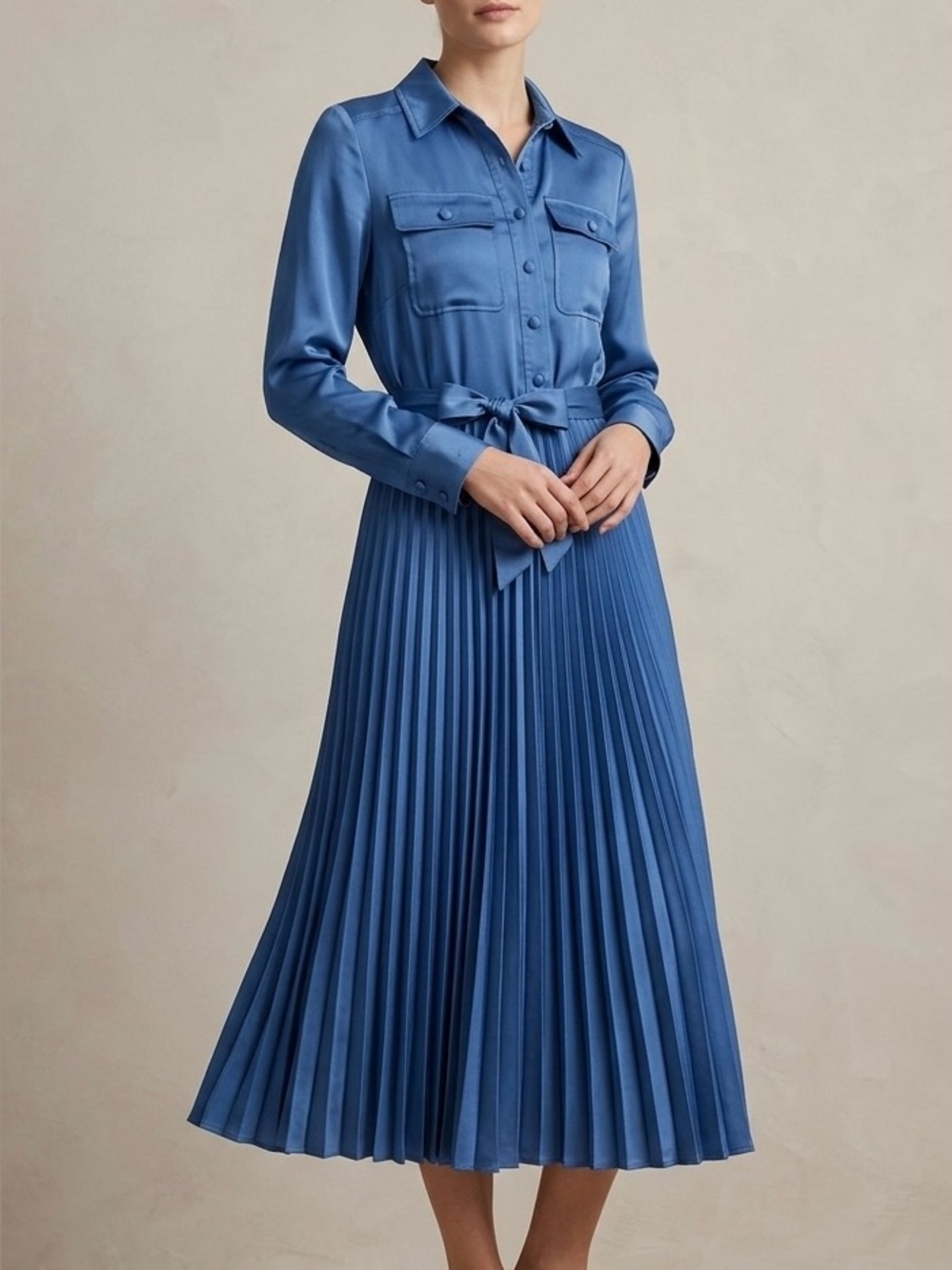 DEREK LAM 10 CROSBY Kenza Pleated Midi Dress Blue